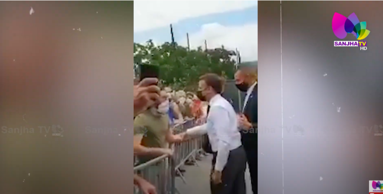 ਫਰਾਂਸ ਦੇ ਰਾਸ਼ਟਰਪਤੀ ਨੂੰ ਵਿਅਕਤੀ ਨੇ ਜੜਿਆ ਥੱਪੜ -French President Macron slapped in face during walkabout